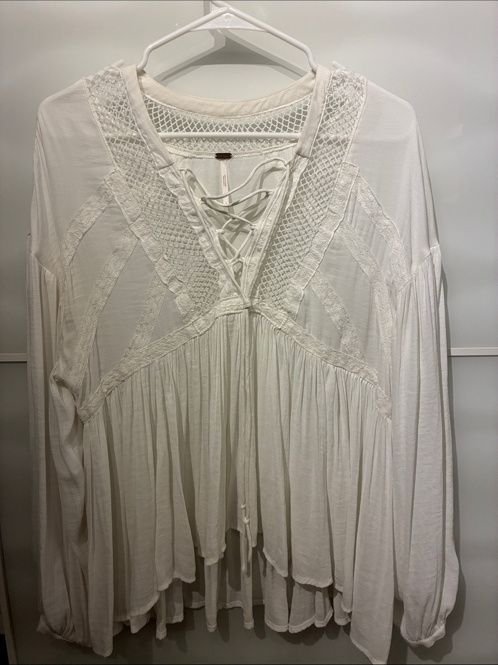 Free People white Lace-Up Peasant Tunic
